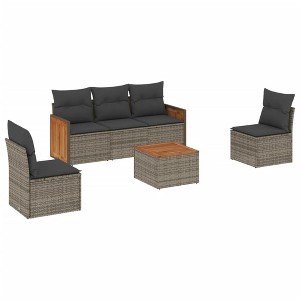 vidaXL 6 Piece Patio Sofa Set with Cushions - Gray With Table - 1 of 4