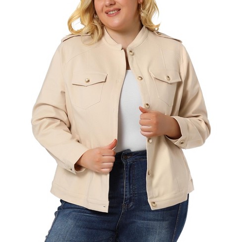 Twifer Jackets Womens Womens Plus Size Buttons Open Front Military Coat Ladies Office Jacket Outwear, Women's, Size: Large, Beige