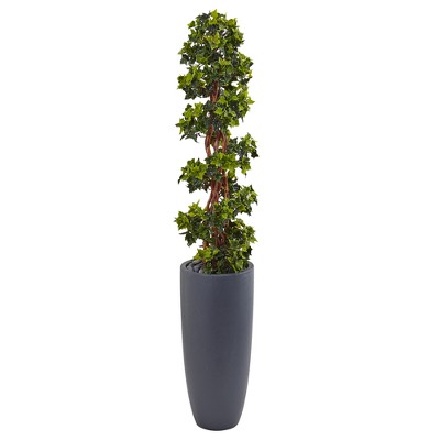 5ft English Ivy Spiral Topiary Artificial Tree In Gray Planter - Nearly Natural