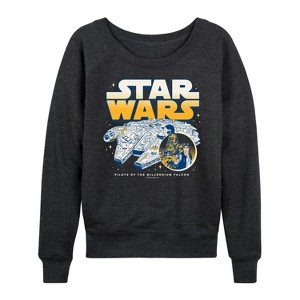 Women's - Star Wars - Han Chewy Mil Falc Lightweight French Terry Wide Neck Long Sleeve Shirt - 1 of 4