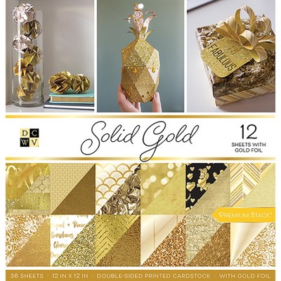 DCWV Double-Sided Cardstock Stack 12"X12" 36/Pkg-Solid Gold, 18 Designs/2 Each