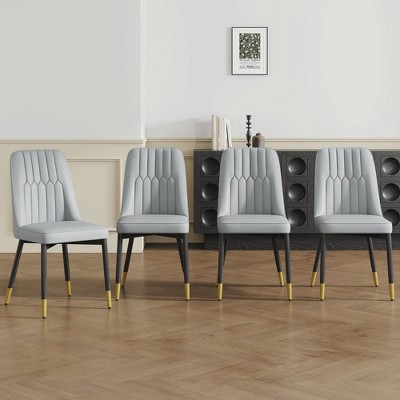NicBex PU Leather Dining Chairs Set of 2/4,Upholstered Armless Chair with Stripe Backrest,Kitchen Chairs for Office,Living,Meeting Room