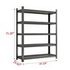 ORRD Garage 5-Tier Adjustable Metal Shelf, 2500 LBS Capacity, Black Storage Rack, 71.2"H x 47.24"L x 23.62"D - 4 of 4