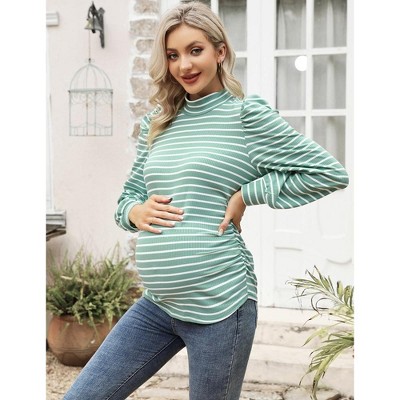 KOJOOIN Women's Knit Ribbed Maternity Ruched Tunic Pullover Sweater