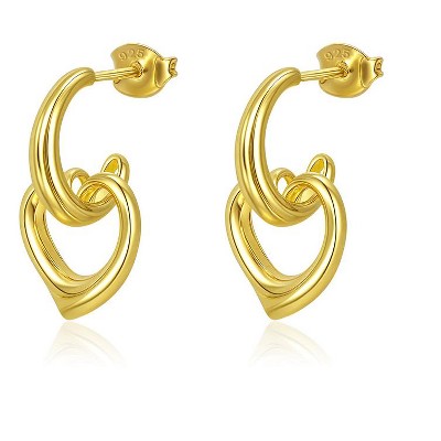 Molenia 14K Gold Plated Heart Earrings for Women, 925 Sterling Silver Hoop Dangle Small Earring Fashion Summer Jewelry Anniversary Birthday Gift