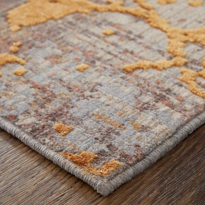 Gray and Gold Rectangular Wool Blend Area Rug, 5' x 8'
