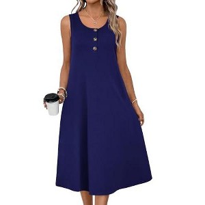 blue beachy dresses Zeagoo Women Beach Summer Midi Dress 2026 Sleeveless Casual Sundress Button Down Loose Tank with Pockets Navy L : Target blue and black dress explanation Stylish Backless White Dress Size:40 Short Jacket+34 Waist  Adjust 30to36)(Height: 5 4 to5 7 )(Neck 15.5-17)M vacation dinners style_party