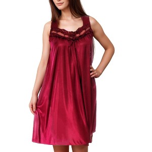 YafeMarte Women’s Silky Satin Feeling Sleeveless Nightgown with Lace and Ruffle Trim Design - 1 of 4