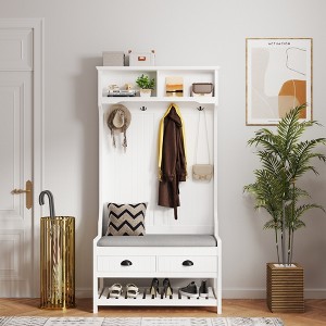 TiramisuBest 4-in-1 Detachable Hall Tree with Storage, 7 Hooks, Storage Drawers and Cabinet, Antique Beige Coat Rack for Entryway Hallway - 1 of 4