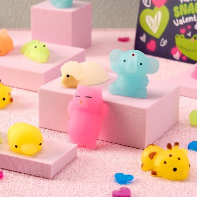 Joyfy 36 Packs 9-Design Gift Cards with Glow Dark Mochi Squishy Toys | Stress Relief Glowing Toys