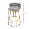 Grungis 31.5 inch Swivel Bar Stools Set of 2, 180° Rotating Velvet Upholstered Bar Chairs with Hand-Woven Backrest & Footrest, 286LB Capacity - 3 of 4
