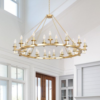PAKOKULA 32-Light Gold Large Farmhouse Classical Wagon Wheel Chandelier