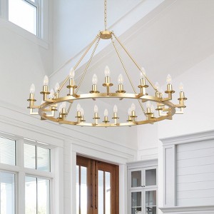 PAKOKULA 32-Light Gold Large Farmhouse Classical Wagon Wheel Chandelier - 1 of 4