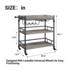 3 Tier Rolling Bar Cart with Wine Rack, Mobile Serving Cart with Wheels & Removable Tray, Liquor Beverage Cart,Microwave Drink Cart, Brown - 4 of 4