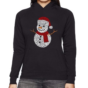LA Pop Art Christmas Snowman - Women's Word Art Hooded Sweatshirt - 1 of 4