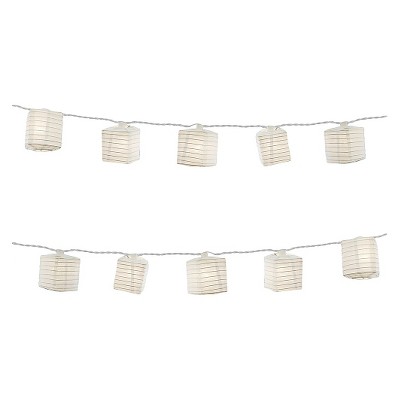 Battery Operated String Lights with 10 Nylon Lanterns (White)