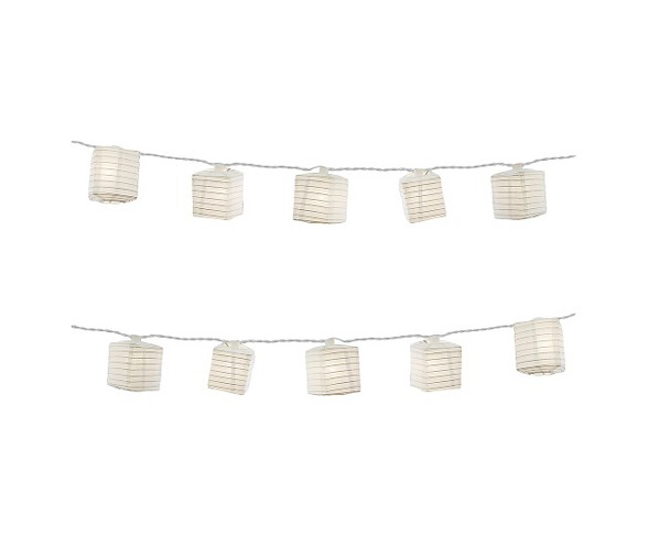 10ct Lumabase White Electric String Lights with 2.5"x7' Square Nylon Lanterns