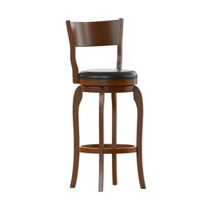 Merrick Lane 30" Classic Wooden Open Back Swivel Bar Height Pub Stool with Upholstered Padded Seat and Integrated Footrest - 1 of 4