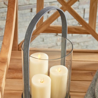 Large Aged Zinc Iron and Glass Outdoor Hurricane