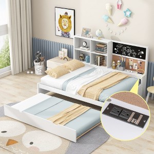 Whisen Daybed with Storage Shelves, Blackboard, Cork board, USB Ports and Twin Size Trundle - 1 of 4