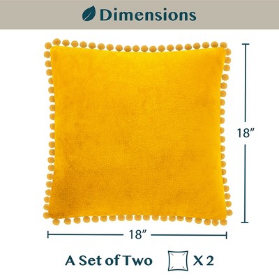 PAVILIA Set of 2 Pom Pom Throw Pillow Covers, Decorative Pompom Fringe Square Cushion Cases for Couch Sofa Bed, Yellow/18 x 18