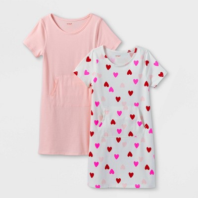 Girls' 2pk Adaptive Abdominal Access Valentines Short Sleeve Dress - Cat & Jack™ Powder Pink/Cream