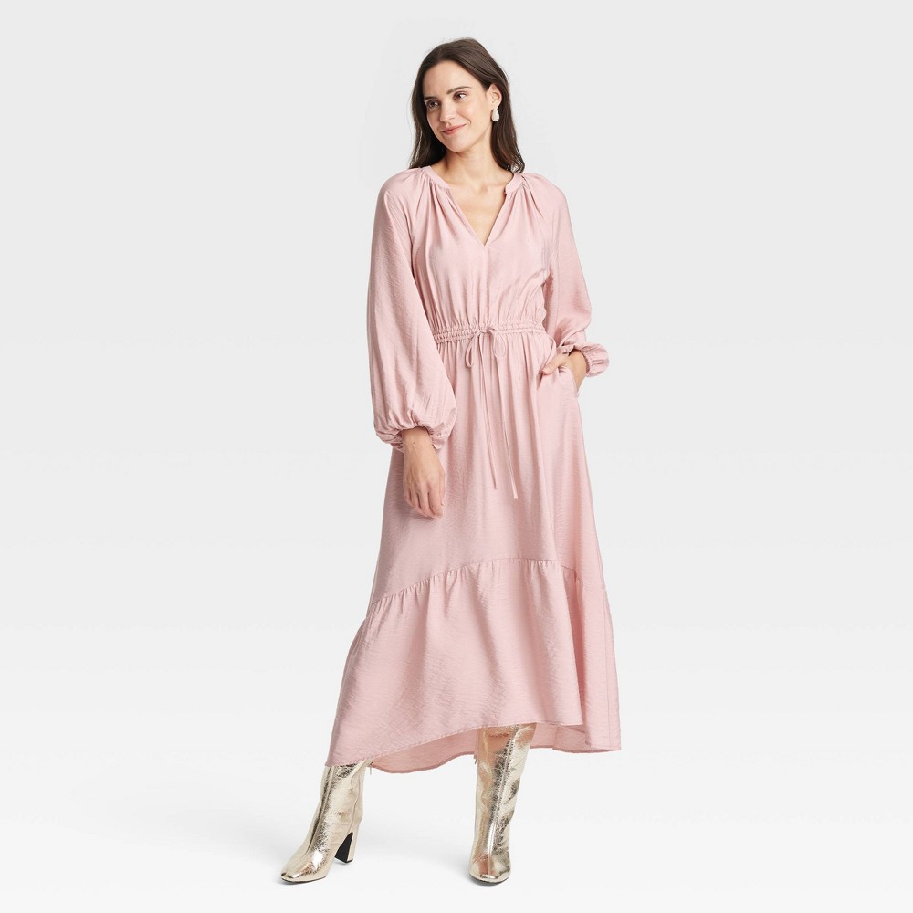 Women's Balloon Long Sleeve Tiered Midi Dress - A New Day™ Pink L