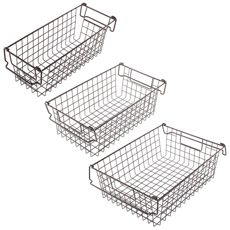 Home-Complete Set of 3 Wire Storage Bins - Shelf Organizers for Toy, Kitchen, Closet, and Bathroom, 5 of 11