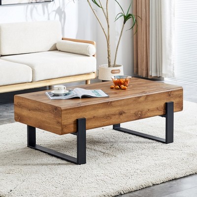 VYNXARIA Rustic Elegance Coffee Table with Metal Legs - Natural Wood Tone