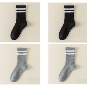 Anna-Kaci Women's 4-Pack Sporty Crew Socks with Double White Stripes Moisture-Wicking Ribbed Design - 1 of 4