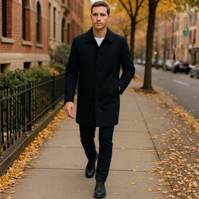 Мужские куртки Alpine Swiss Orson Mens Wool Blend Car Coat Tailored LongTopcoat for Men Single Breasted Overcoat Winter Jacket BLK MED — фото 4
