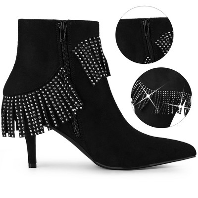 leather black booties low heel