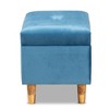 Baxton Studio Elias Velvet and Wood Storage Ottoman Blue/Oak: Padded, Rectangular Storage Seat - 4 of 4