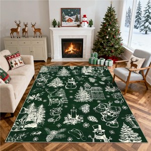 Christmas Rugs for Living Room Non-Slip Washable Holiday Rugs Christmas Tree Cute Pattern Floor Mat Santa Claus - 1 of 4