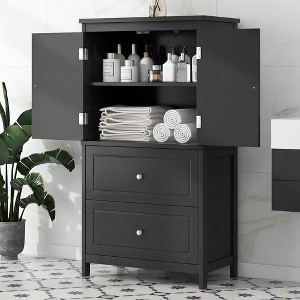43.30"Bathroom Storage Cabinet, Cabinet with Two Doors and Drawers, Adjustable Shelf, Black - 1 of 4