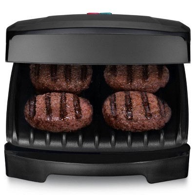 Black Compact Multi-Use Contact Grill with Iron Cooking Surface