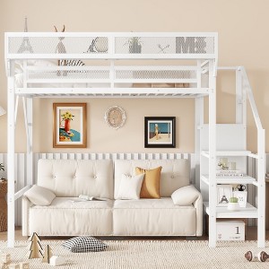 Okak 94IN Twin Size Loft Bed with Wardrobe, Twin Bed with Storage Shelves and Basket, Bed Frames for Bedroom, Dormitory - 1 of 4