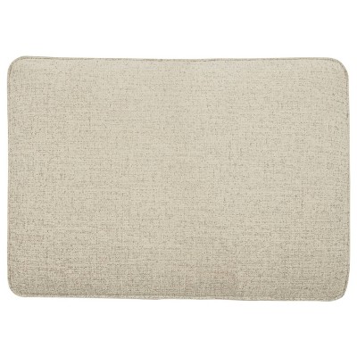 Beige Chenille Contemporary Ottoman with Dark Wood Legs