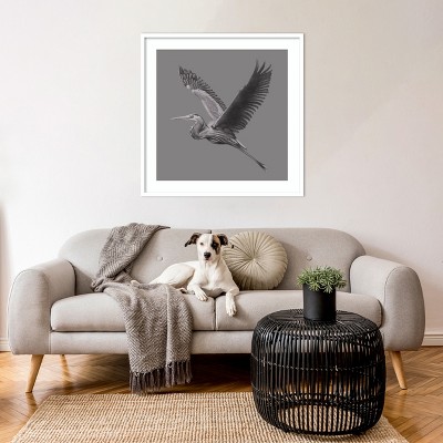 Grayscale Heron II Black and White Framed Lithograph