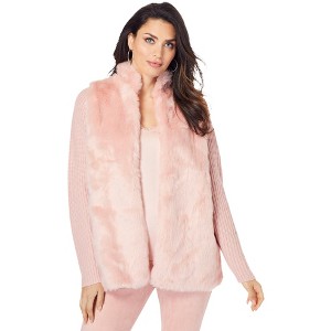 Roaman's Women's Plus Size Faux Fur Cardigan Sweater - 1 of 4