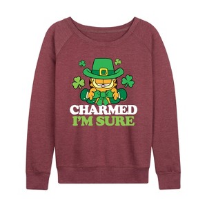 Women's - Garfield - Charmed I'm Sure Lightweight French Terry Wide Neck Long Sleeve Shirt - 1 of 4