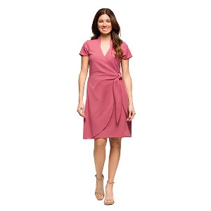 Maternity Mandarin Collar Knee Length Wrap Dress - 24seven Comfort Apparel™ - 1 of 4