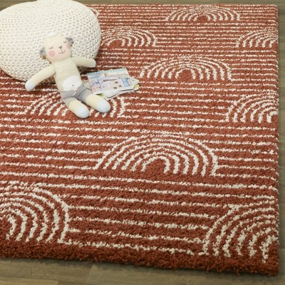 Burnt Orange Rainbow Stripe Shag Kids' Rug 5' x 7'