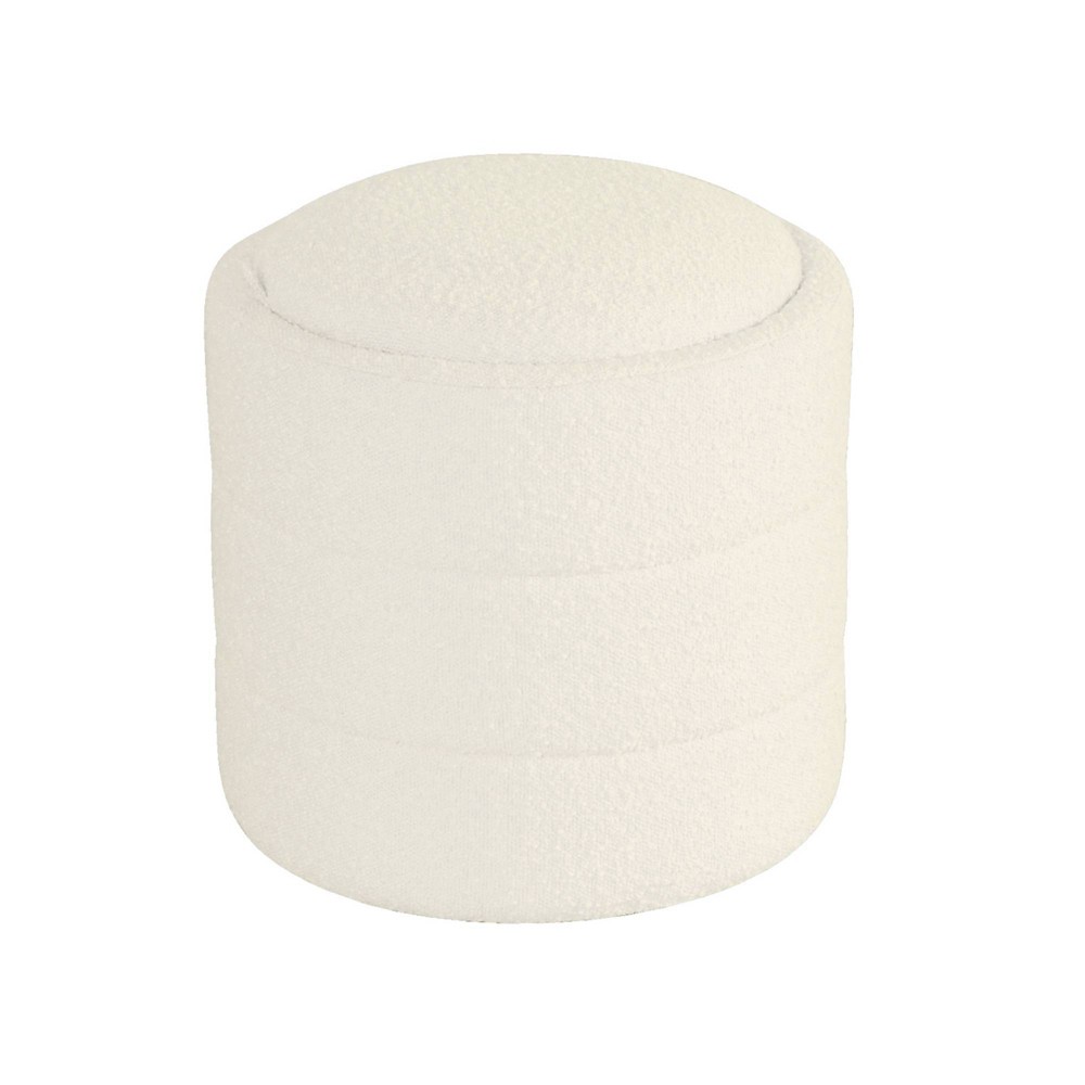 Storage Round Ottoman Cream Boucle - HomePop: Footrest, Vanity Seating, No Assembly Required