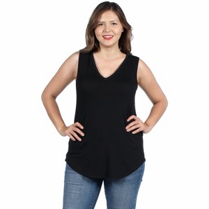 24seven Comfort Apparel V Neck Sleeveless Rounded Hemline Plus Size Top - 1 of 3