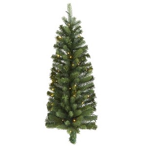 3ft. Flat Back Wall Hanging Artificial Christmas Tree with 35 Clear LED Lights – Petite Seasonal Holiday X-Mas Decoration - 1 of 4