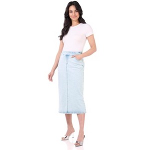 Rekucci Women’s Secret Figure Pull-On Stretch Denim Midi Skirt – Mid-Rise Slim Fit Jean Skirt with 5 Pockets, Back Slit & Sculpting Comfort - 1 of 2