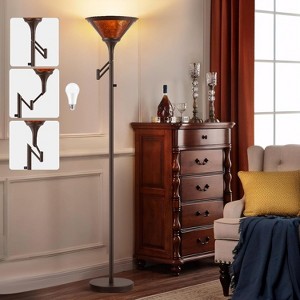 GTCLIGHTING Floor Lamps for Living Room - 70" Black Torchiere Standing Floor Lamp with White Mica Shade - Tall Corner Lamp with Adjustable Swing Arm - 1 of 4