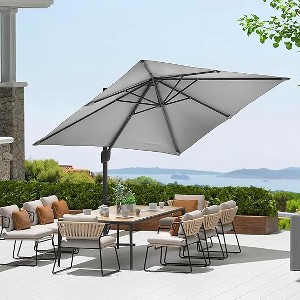 10FT Cantilever Umbrella With Base, Square Single Top Outdoor Umbrella With 360-Degree Rotation, Offset Patio Umbrella for Backyard, Deck, Pool - 1 of 4