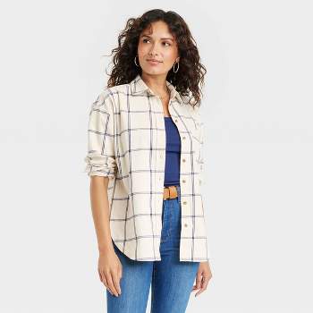 Deer Lady Womens Plaid Flannel Shirts Casual Button Down Shirt Oversized  Long Sleeve Blouse Tops Apricot Black S 0821 at  Women's Clothing  store